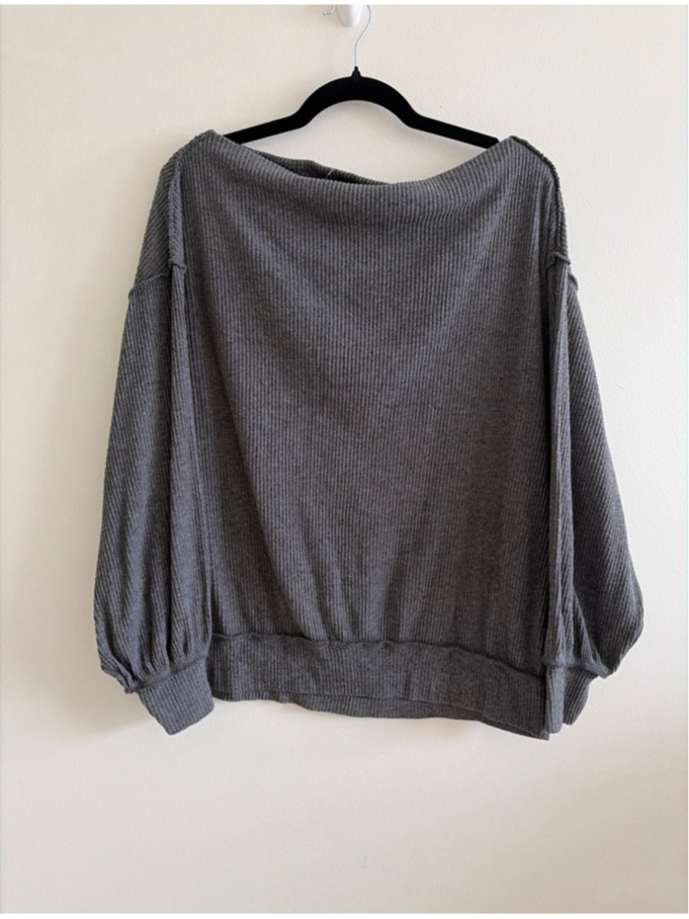 Women's We The Free Charcoal Ribbed Off-Shoulder Sweatshirt S